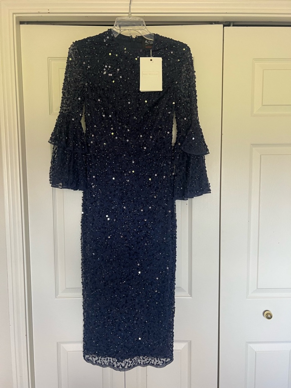 Mac Duggal Long Bell Sleeve Cocktail Dress Navy Size 2